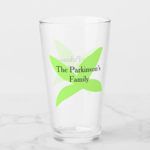 Green leaf abstract pastel family name retro boho  glass