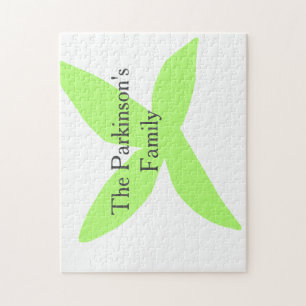 Green leaf abstract pastel family name retro boho  jigsaw puzzle