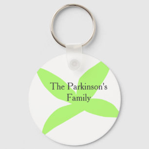 Green leaf abstract pastel family name retro boho key ring
