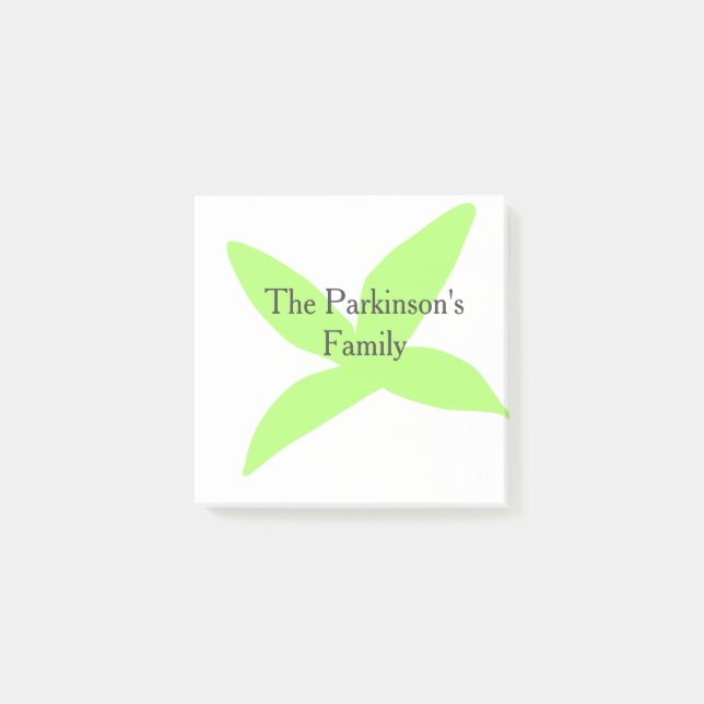 Green leaf abstract pastel family name retro boho  post-it notes (Front)