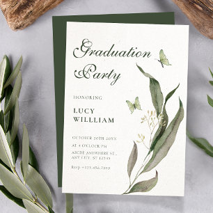 Green leaf Aesthetic elegant graduation  Invitation
