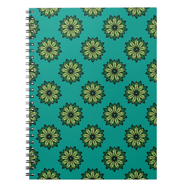 Green Leaf and Flower seamless pattern background. Notebook (Front)