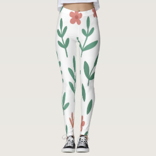 Green Leaf and Pink Flower  Pattern Legging