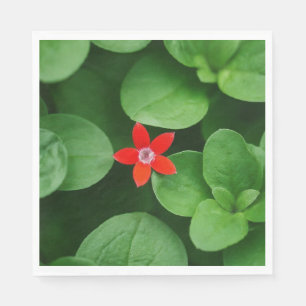 Green Leaf and Red Flower Design Napkin