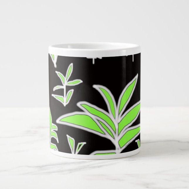 Green Leaf Black Large Coffee Mug (Front)