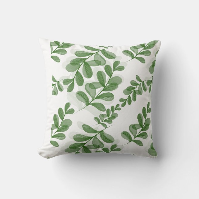 Green Leaf Branch Pattern Art Cushion (Front)