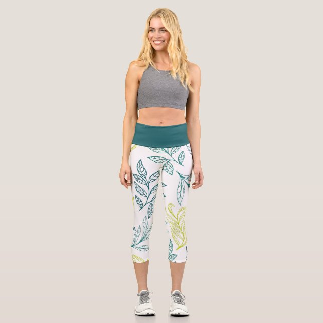 Green Leaf Capri Leggings (Front)