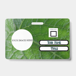 Green Leaf Detail Custom Name Image Employee ID Badge