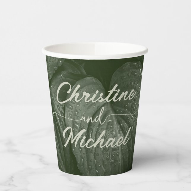 Green leaf elegant greenery spring wedding paper cups (Left)