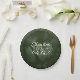 Green leaf elegant greenery spring wedding paper plate