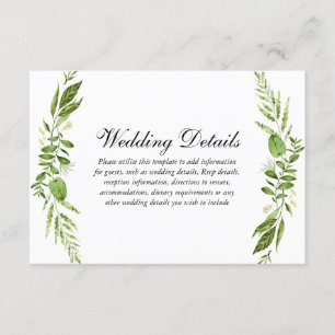 Green Leaf Elegant Wedding Reception Detail Enclosure Card
