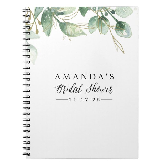 Green Leaf Eucalyptus Bridal Shower  Notebook (Front)