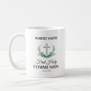 Green leaf first communion coffee mug