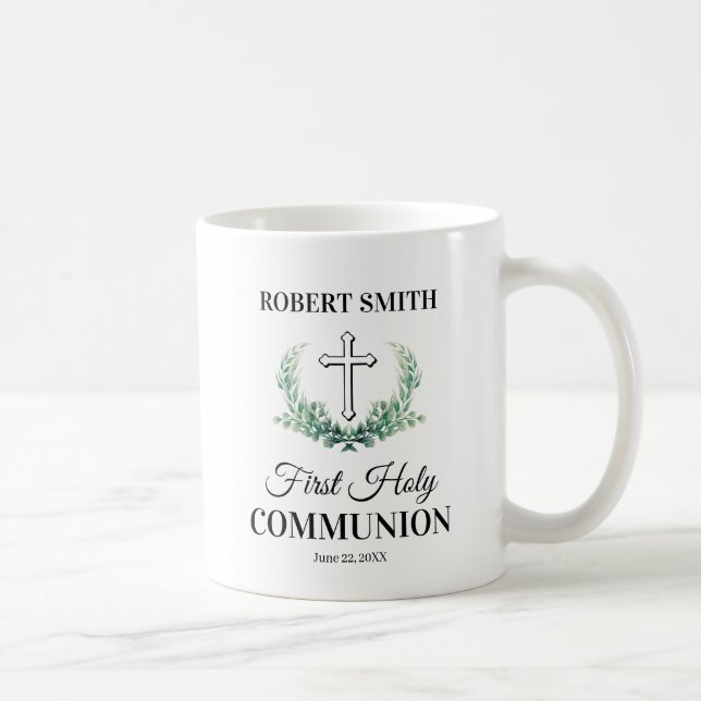 Green leaf first communion  coffee mug (Right)