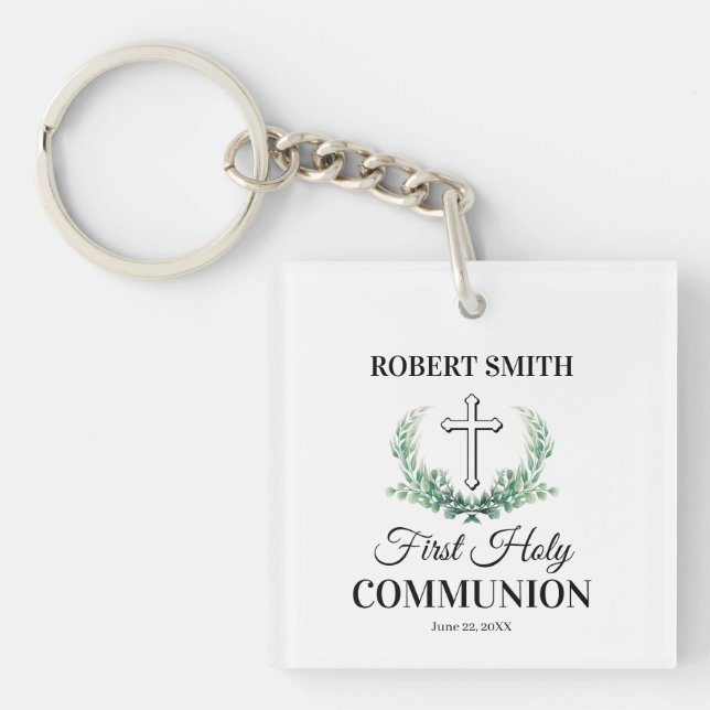 Green leaf first communion  key ring (Front)