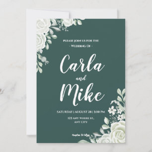 Green Leaf Floral QR Codes Wedding Invitations