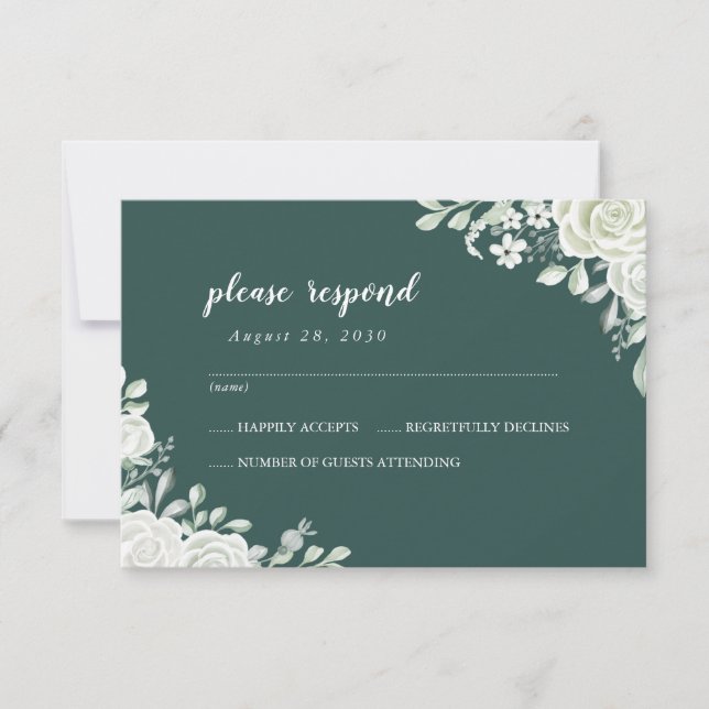 Green Leaf Floral Wedding RSVP Card (Front)
