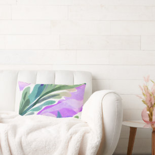 GREEN LEAF FLORAL WITH PURPLE BACKGROUND LUMBAR CUSHION