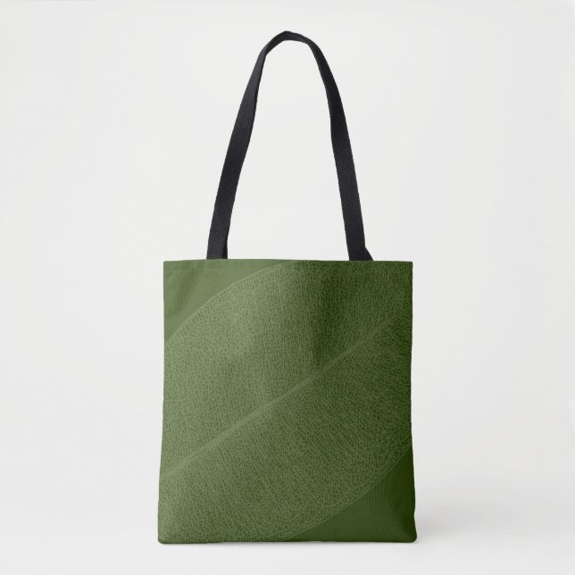 Green Leaf Grid Illustration Tote Bag (Front)