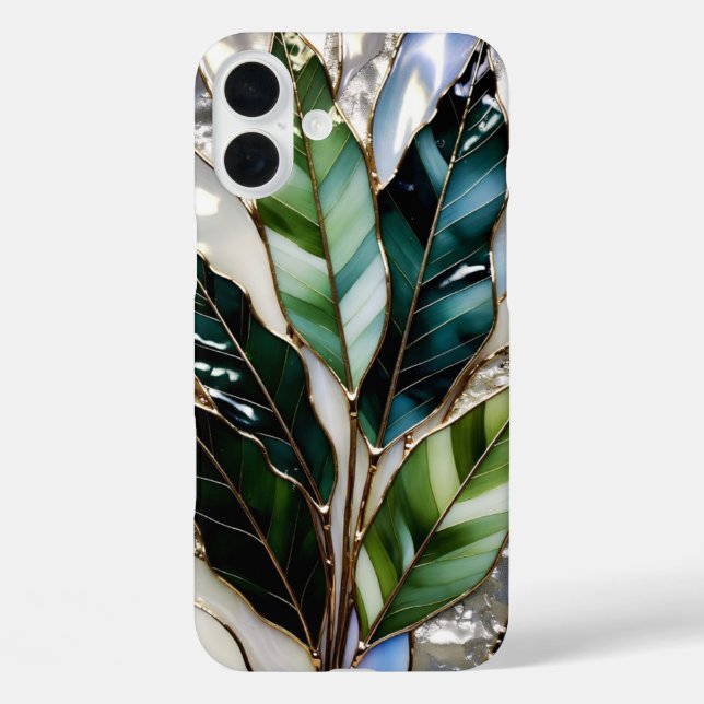 Green Leaf Marble Gold Aesthetic Phone Case (Back)