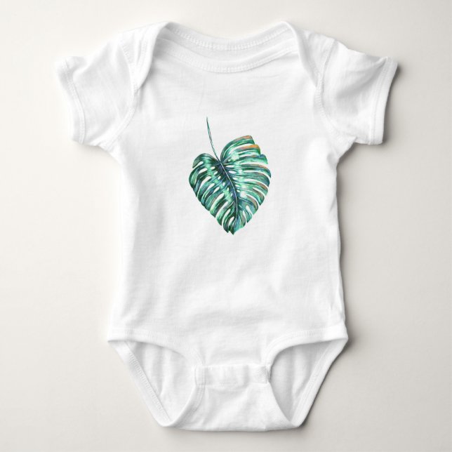 Green leaf monstera palm tropical baby bodysuit (Front)