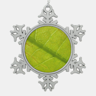 Green Leaf Nature Photography Snowflake Pewter Christmas Ornament