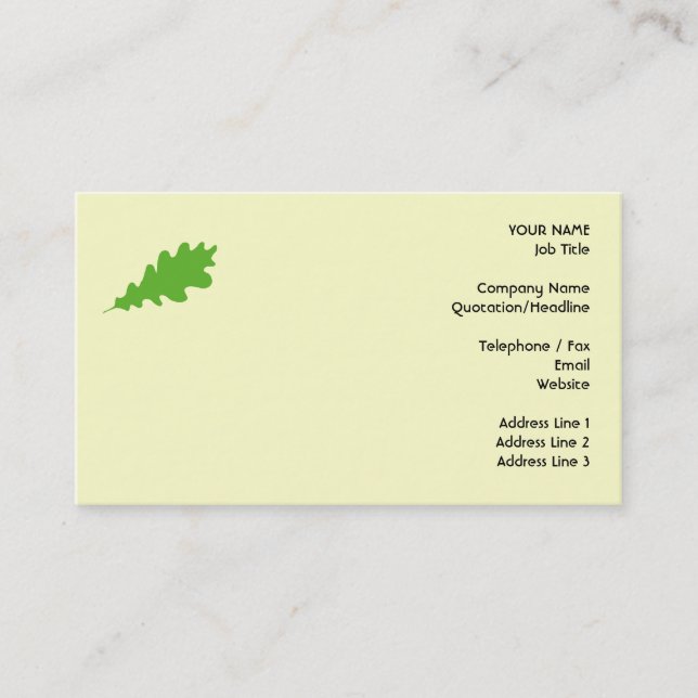 Green Leaf, Oak Tree leaf Design. Business Card (Front)