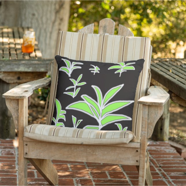 Green Leaf On Black  Cushion (Chair)