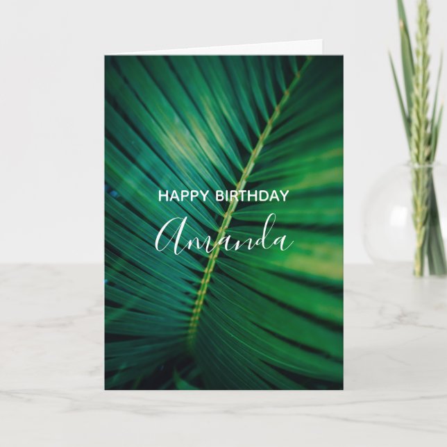 Green Leaf Palm Frond Closeup Photo Birthday Card (Front)