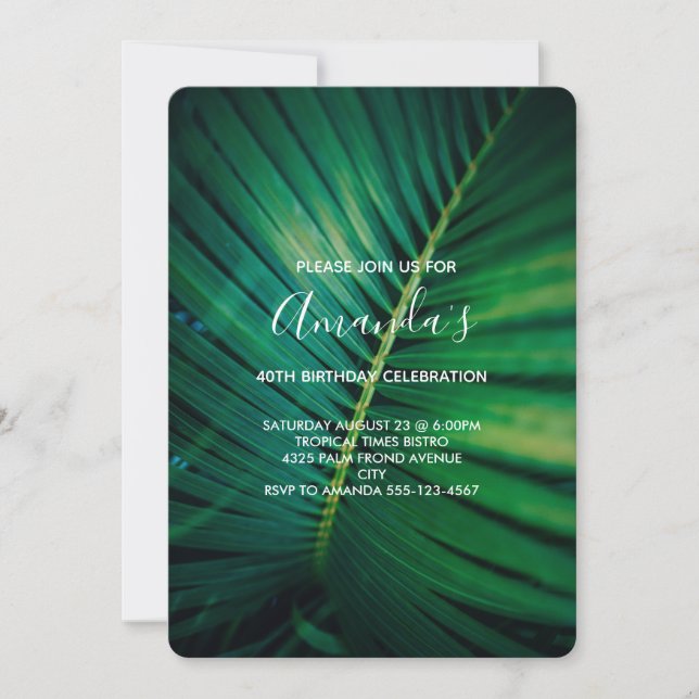 Green Leaf Palm Frond Closeup Photo Birthday Invitation (Front)
