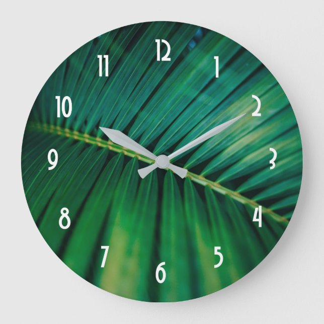 Green Leaf Palm Frond Closeup Photo Large Clock (Front)