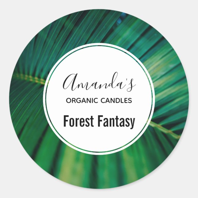 Green Leaf Palm Frond Tropical Nature Candle Classic Round Sticker (Front)