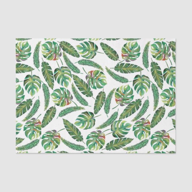 Green Leaf Pattern 5 Palm Leaves Tissue Paper (Front)