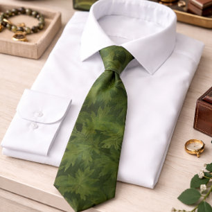 Green Leaf Pattern Elegant Nature Inspired Tie