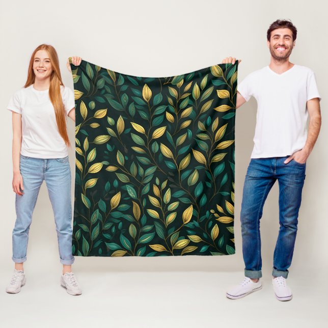Green Leaf Pattern Fleece Blanket (In Situ)
