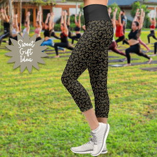 Green Leaf Pattern On Black Background Capri Leggi Leggings
