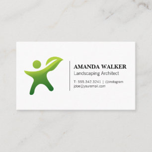 Green Leaf Person Logo Gardening Business Card
