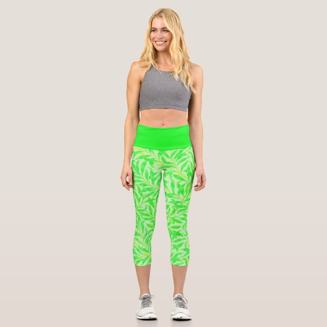 Green Leaf Print Capri Leggings (Front)