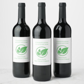 Green leaf Real estate white green custom Business Wine Label