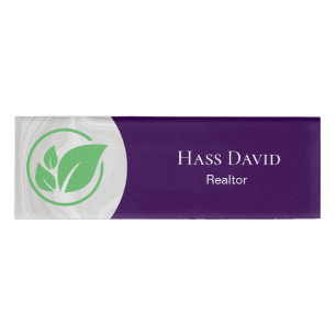 Green leaf Real estate white Marble custom  Name Tag