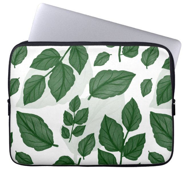 Green Leaf Seamless Nature Pattern Laptop Sleeve (Front)