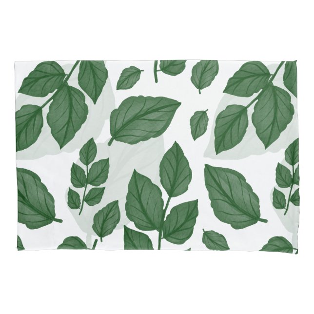 Green Leaf Seamless Nature Pattern Pillowcase (Front)