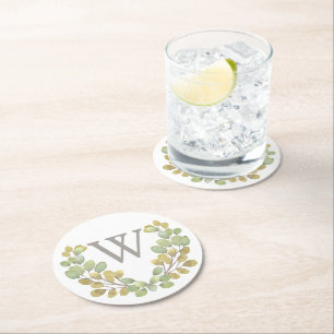 Green Leaf Simplicity Monogrammed Paper Coasters