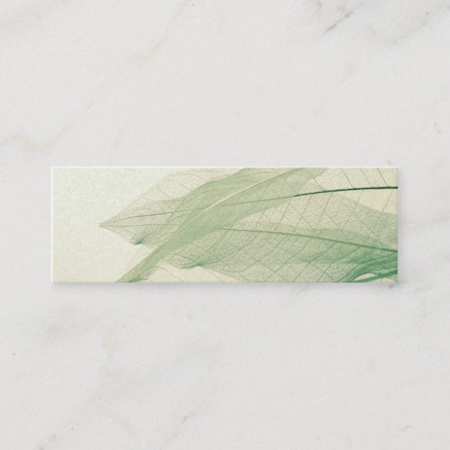 Green leaf skeletons bookmark mini business card (Front)