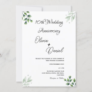 Green Leaf' Standard 10th Wedding Anniversary Invitation