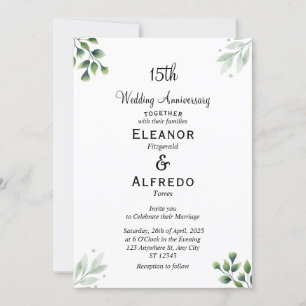 Green Leaf' Standard 15th Wedding Anniversary Invitation