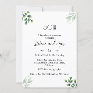 Green Leaf' Standard 50th Wedding Anniversary  Invitation