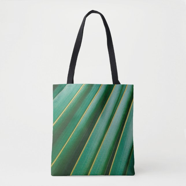 Green leaf texture plant stripes tote bag (Front)