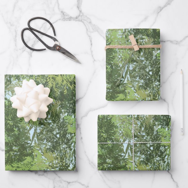 Green Leaf Trees With Blue Sky Peaking Through Art Wrapping Paper Sheet (Front)