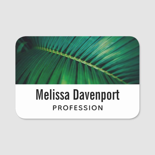Green Leaf Tropical Forest Nature Photo Name Tag (Front)
